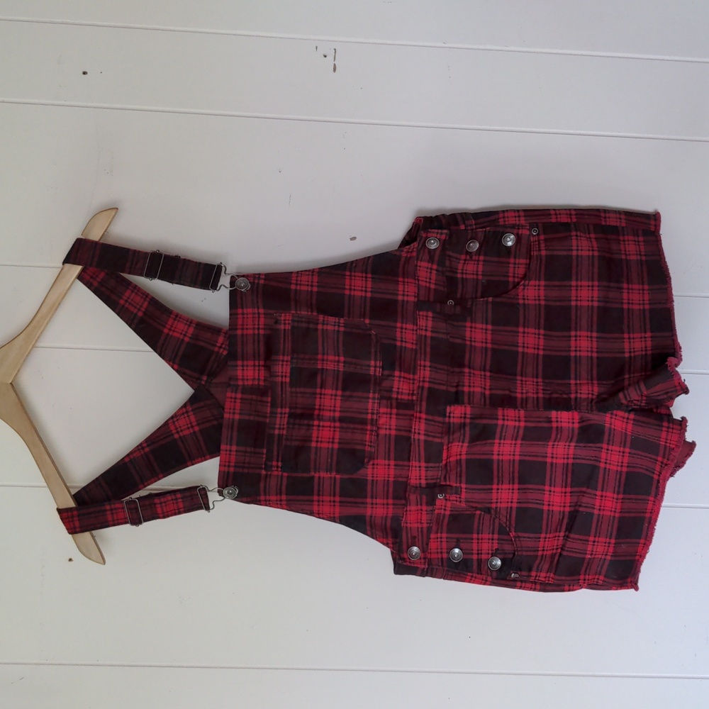 Hot topic denim plaid overalls size XL